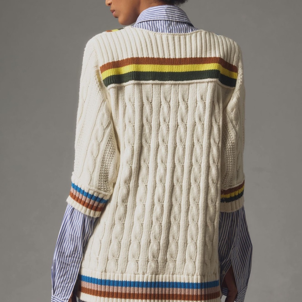 Anthropologie Maeve Collegiate V Neck Twofer Sweater NWT Size L - Picture 3 of 15